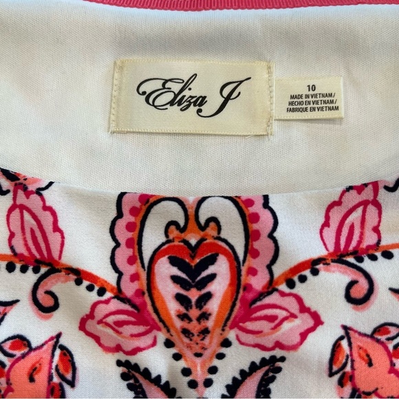 Eliza J | Multicolor Paisley & Floral Print Shift Midi Dress | Pink‎ Navy | 10 - Picture 11 of 12